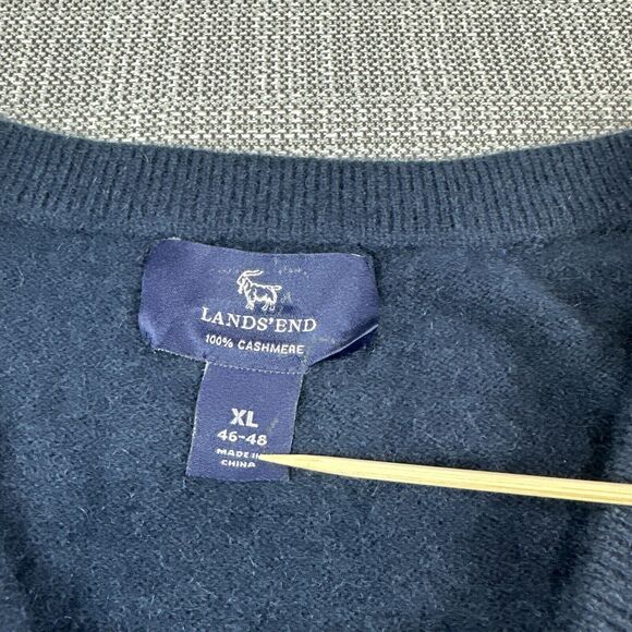 Lands End Sweater Vest Mens XL 100% Cashmere Blue Pullover V Neck Sleeveless - Picture 2 of 8